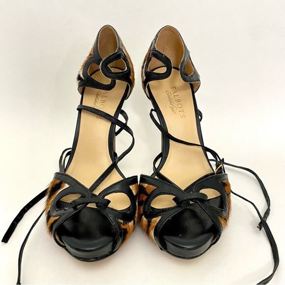 Talbots Womens' Strappy Animal Print Calfskin Peep Toe Stilettos Size 7B - Picture 2 of 13
